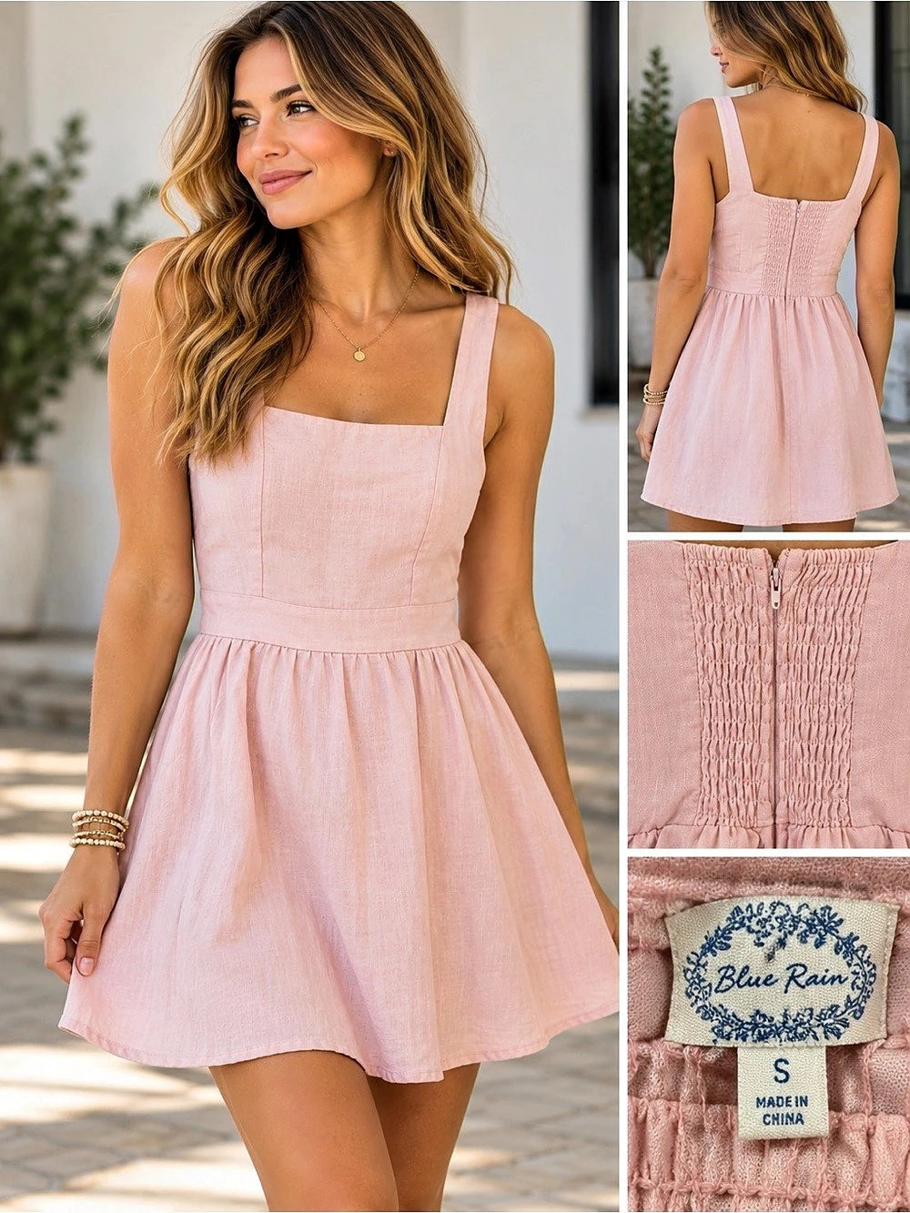 Blue Rain Mini Dress in Pink Size Small